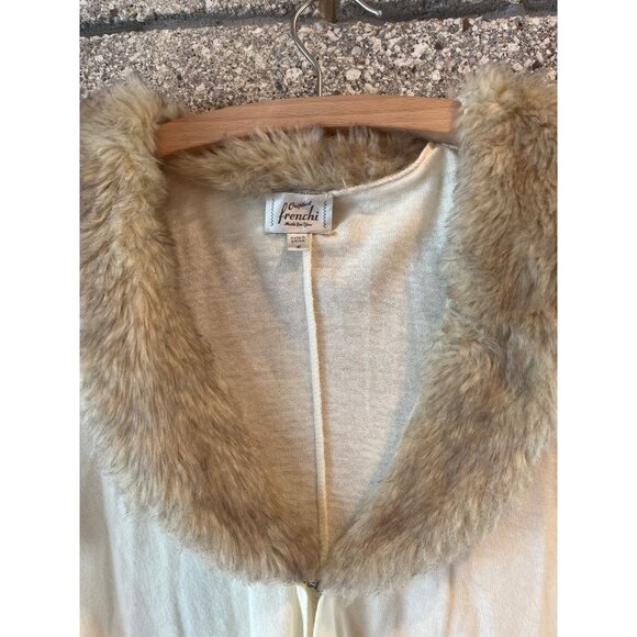 Vintage Frenchi Faux Fur Collar Cardigan Sweater With Pearl Buttons - L - Picture 2 of 10
